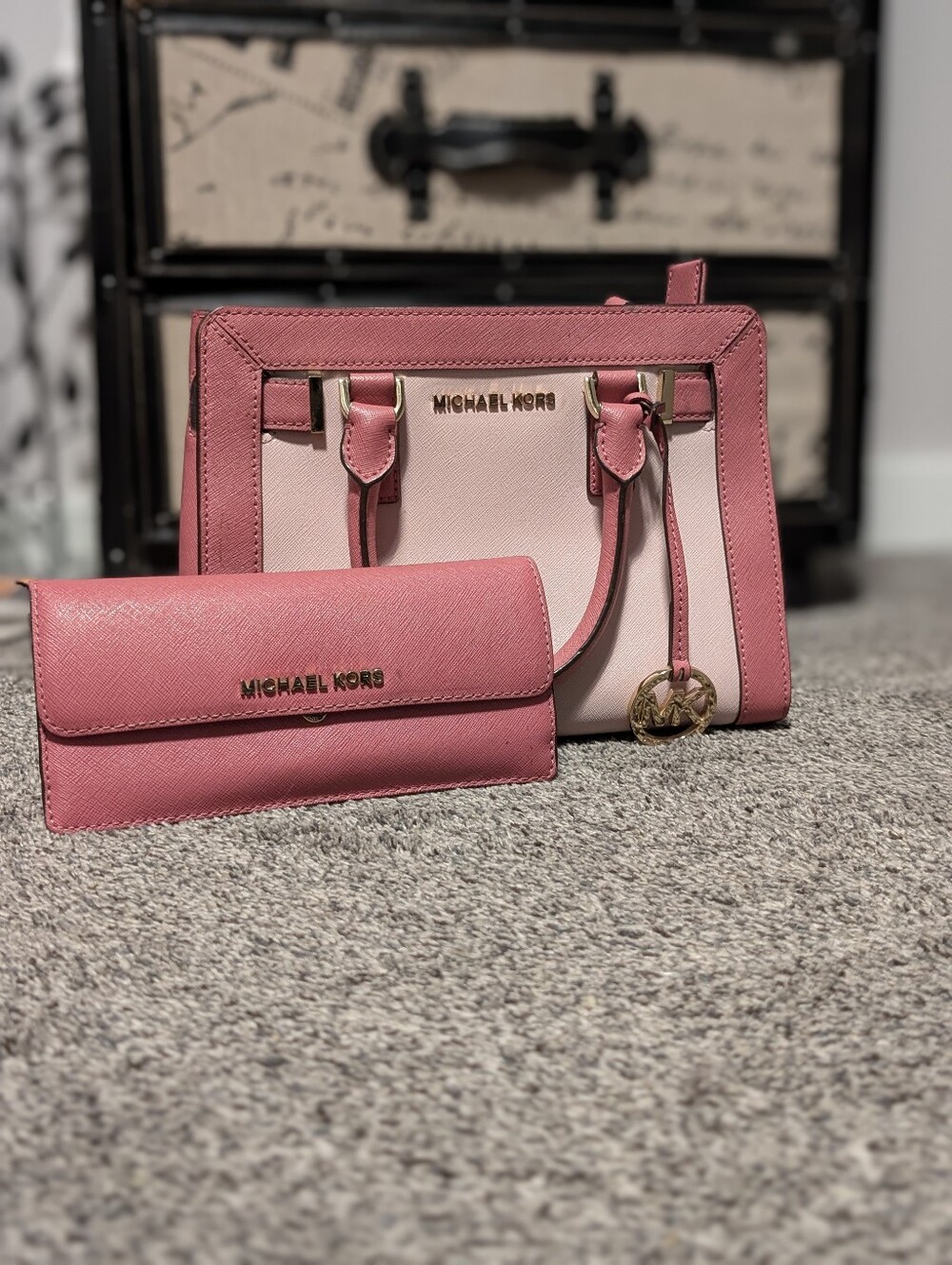 Michael Kors Two-Tone Pink Saffiano Satchel with Matching Wallet